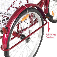 Load image into Gallery viewer, 24" Single Speed 3-wheel Bicycle Adult Tricycle Seat-Red