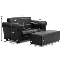 Load image into Gallery viewer, Black/White Kids Double Sofa with Ottoman-Black