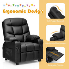 Load image into Gallery viewer, PU Leather Kids Recliner Chair with Cup Holders and Side Pockets-Black