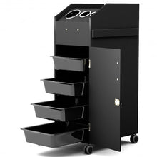 Load image into Gallery viewer, Black Salon Trolley Cart with 4 Storage Trays-Black