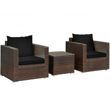 Load image into Gallery viewer, 3 Pcs Patio Conversation Rattan Furniture Set with Cushion-Black