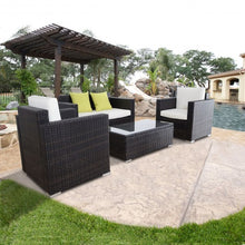 Load image into Gallery viewer, 4 pcs Patio Mix Brown Wicker Rattan Sofa Furniture Set