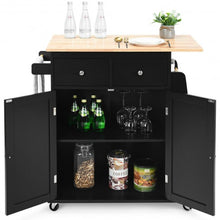 Load image into Gallery viewer, Rubber Wood Countertop Rolling Kitchen Island Cart-Black