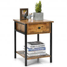 Load image into Gallery viewer, Industrial End Side Table Nightstand with Drawer Shelf-Rustic Brown