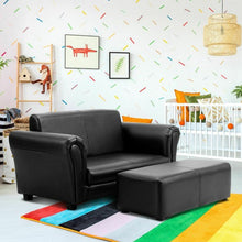 Load image into Gallery viewer, Black/White Kids Double Sofa with Ottoman-Black