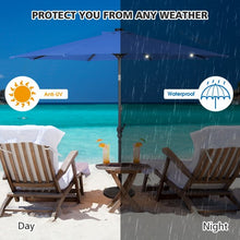 Load image into Gallery viewer, 10 ft Patio Solar Umbrella with Crank and LED Lights-Blue