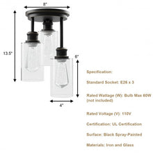 Load image into Gallery viewer, 3-Light Semi Flush Mount Ceiling with Black Finish
