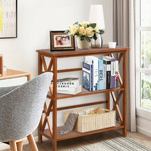 Load image into Gallery viewer, 3-Tier Wooden Open Shelf Bookcase with X-Design-Natural
