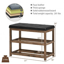 Load image into Gallery viewer, 2-Tier Wooden Shoe Rack Bench with Padded Seat-Brown