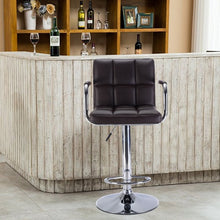 Load image into Gallery viewer, Set of 2 Bar Stool PU Leather Barstools Chair Adjustable Counter Swivel w/ Arm-brown