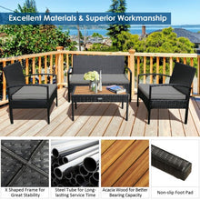 Load image into Gallery viewer, 4 Pcs Patio Rattan Furniture Set Sofa Chair Coffee Table with Cushion-Gray