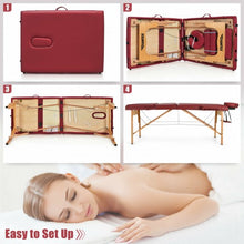 Load image into Gallery viewer, 3 Fold 84" L Portable Adjustable Massage Table with Carry Case-Red