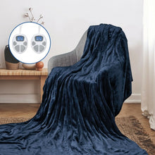 Load image into Gallery viewer, 84" x 90" Flannel Heated Electric Blanket with Dual Controllers -Blue