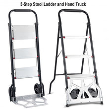 Load image into Gallery viewer, 2-in-1 Convertible 3-Step Ladder Hand Truck with Two Wheels