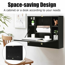 Load image into Gallery viewer, Wall Mounted Folding Laptop Desk Hideaway Storage with Drawer-Black