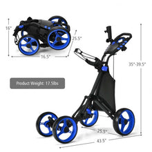 Load image into Gallery viewer, Lightweight Foldable Collapsible 4 Wheels Golf Push Cart-Blue