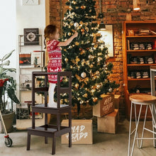 Load image into Gallery viewer, Wooden Kids Kitchen Learning Toddler Tower w/ Safety Rail-Coffee