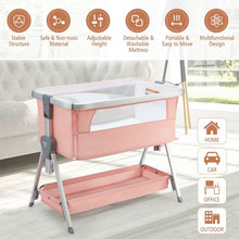 Load image into Gallery viewer, Baby Bed Side Crib Portable Adjustable Infant Travel Sleeper Bassinet-Pink
