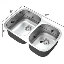 Load image into Gallery viewer, 32" Stainless Steel Double Bowl Kitchen Sink