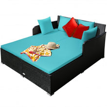 Load image into Gallery viewer, Outdoor Patio Rattan Daybed Thick Pillows Cushioned Sofa Furniture-Turquoise