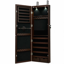 Load image into Gallery viewer, Lockable Wall Mount Mirrored Jewelry Cabinet with LED Lights-Brown