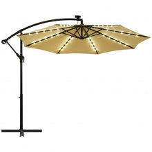 Load image into Gallery viewer, 10 Ft Solar LED Offset Umbrella with 40 Lights and Cross Base for Patio-Tan