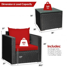 Load image into Gallery viewer, 3 Pcs Patio wicker Furniture Set with Cushion-Red