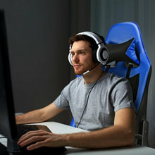 Load image into Gallery viewer, PU Leather Gaming Chair with USB Massage Lumbar Pillow and Footrest -Blue