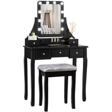 Load image into Gallery viewer, Vanity Dressing Table Set with 10 Dimmable Bulbs and Cushioned Stool-Black