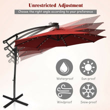 Load image into Gallery viewer, 10FT 360° Rotation Solar Powered LED Patio Offset Umbrella-Burgundy