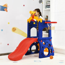 Load image into Gallery viewer, 6-in-1 Freestanding Kids Slide with Basketball Hoop Play Climber