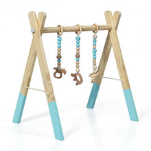 Load image into Gallery viewer, 3 Wooden Baby Teething Toys Hanging Bar-Blue