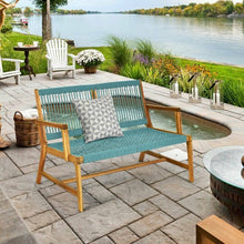 Load image into Gallery viewer, 2-Person Patio Acacia Wood Yard Bench-Turquoise