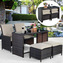 Load image into Gallery viewer, 5 pcs Brown Patio Cushioned Rattan Dining Table Chair Set