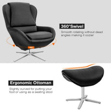 Load image into Gallery viewer, Swivel Top Grain Leather Lounge Armchair Rocking Chair with Ottoman-Black