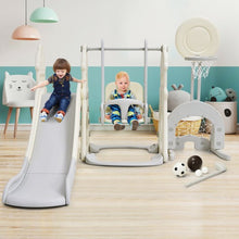 Load image into Gallery viewer, 6 in 1 Slide and Swing Set with Ball Games for Toddlers-White