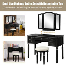 Load image into Gallery viewer, Tri-Fold Mirror Table Stool Wooden Vanity Make Up Dressing Set-Black