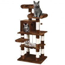 Load image into Gallery viewer, 55" Multi-Level Kitten Activity Tower with Hammock-Brown