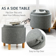 Load image into Gallery viewer, Round Storage Ottoman with Tray Top Accent Padded Footrest-Gray