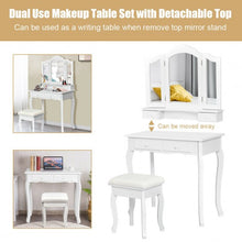 Load image into Gallery viewer, 4 Drawers Mirrored Jewelry Wood Vanity Dressing Table w/ Stool-White