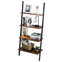 Load image into Gallery viewer, 4-Tier Industrial Leaning Wall Bookcase-Brown