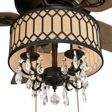 Load image into Gallery viewer, 52" Crystal Ceiling Fan Lamp w/ 5 Reversible Blades-Black