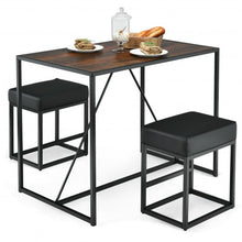 Load image into Gallery viewer, 3 Pcs Dining Set Metal Frame Kitchen Table and 2 Stools-Brown