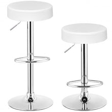 Load image into Gallery viewer, Set of 2 Adjustable Round PU Leather Swivel Barstool with Chrome Footrest-White