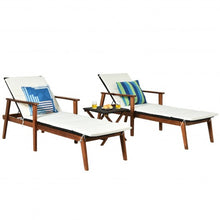 Load image into Gallery viewer, 3Pcs Protable Patio Cushioned Rattan Lounge Chair Set with Folding Table-White