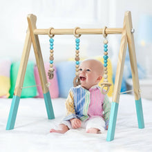 Load image into Gallery viewer, 3 Wooden Baby Teething Toys Hanging Bar-Blue