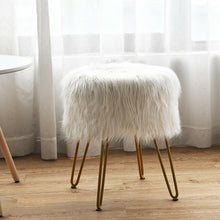 Load image into Gallery viewer, Faux Fur Vanity Chair Makeup Stool Furry Padded Seat Round Ottoman-White