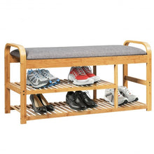Load image into Gallery viewer, 3-Tier Bamboo Shoe Rack Bench with Cushion-Natural
