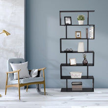 Load image into Gallery viewer, 6-Tier S-Shaped Bookcase Z-Shelf Style Storage Bookshelf-Black