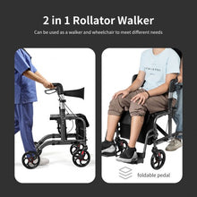 Load image into Gallery viewer, Aluminum Adjustable Folding Handle Medical Walker Rollator-Black